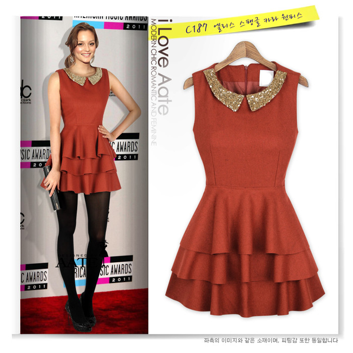 Thêm một mẫu thiết kế cổ Peter Pan ấn tượng, phần chân váy xếp ly bồng cũng tạo cho người mặc thêm trẻ trung và đáng yêu.