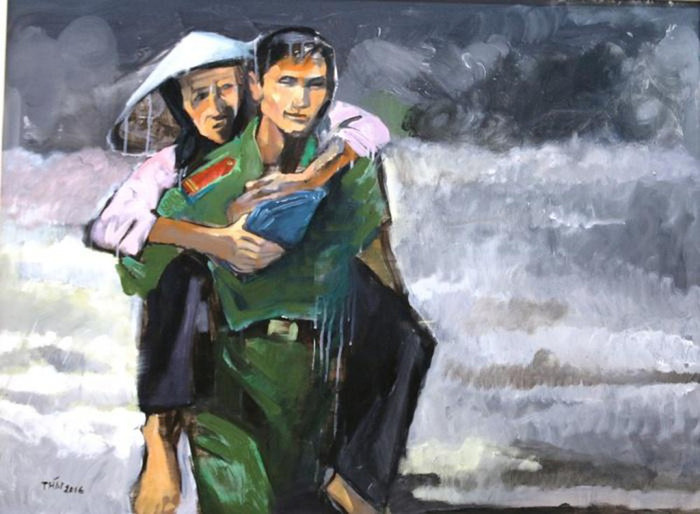 Tác phẩm hội họa "Chân dung người lính phòng cháy, chữa cháy" của tác giả Trần Quang Thái đã nói lên sự bình dị của người công an nhân dân. Ảnh: Nhà Triển lãm Hà Nội (45 Tràng Tiền, Hà Nội) Tác phẩm hội họa "Chân dung người lính phòng cháy, chữa cháy" của tác giả Trần Quang Thái đã nói lên sự bình dị của người công an nhân dân. Ảnh: Nhà Triển lãm Hà Nội (45 Tràng Tiền, Hà Nội)