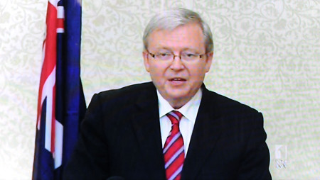 Ngoại trưởng Ôxtrâylia Kevin Rudd tại Oasinhtơn ngày 22/2. Ảnh: AFP/TTXVN Ngoại trưởng Ôxtrâylia Kevin Rudd tại Oasinhtơn ngày 22/2. Ảnh: AFP/TTXVN