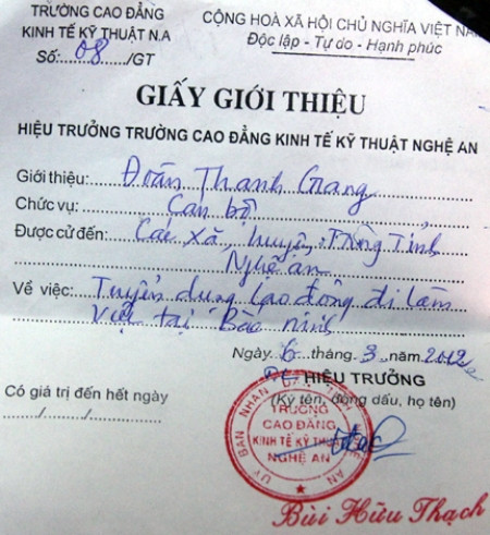 Dấu và chữ ký trên giấy giới thiệu là thật Dấu và chữ ký trên giấy giới thiệu là thật