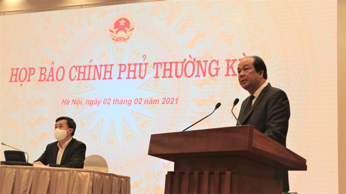 Bộ trưởng Chủ nhiệm văn phòng chính phủ Mai TIến Dũng thông tin tại buổi họp báo thường kỳ tháng 1. Ảnh: LC Bộ trưởng Chủ nhiệm văn phòng chính phủ Mai TIến Dũng thông tin tại buổi họp báo thường kỳ tháng 1. Ảnh: LC