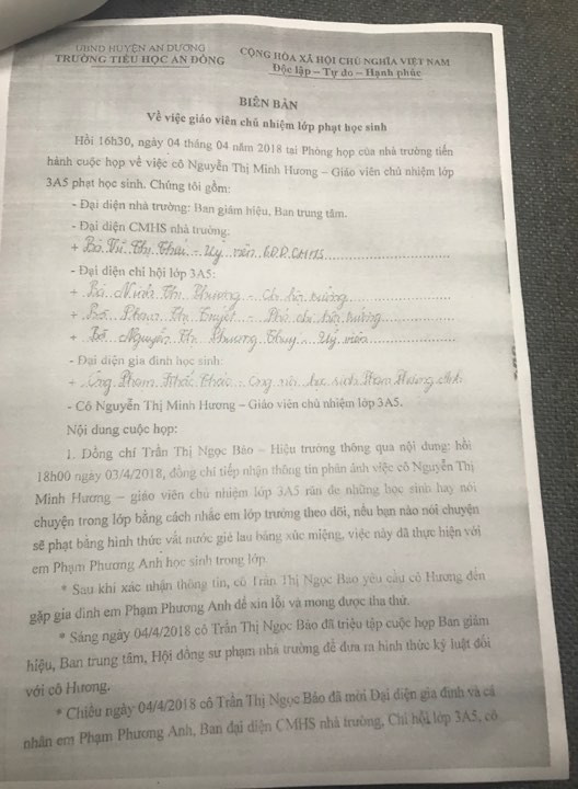Trong biên bản làm việc của nhà trường không hề nói đến việc phi phạm đạo đức nhà giáo của cô Minh Hương và cũng không nhắc đến việc chấm dứt hợp đồng lao động. (Ảnh: LC) Trong biên bản làm việc của nhà trường không hề nói đến việc phi phạm đạo đức nhà giáo của cô Minh Hương và cũng không nhắc đến việc chấm dứt hợp đồng lao động. (Ảnh: LC)
