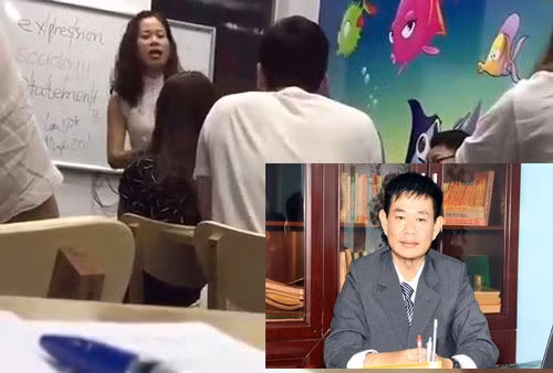 Cô giáo chửi học viên "mặt lợn" và Luật sư Hồ Nguyên Lễ (ảnh nhỏ). (Ảnh: H.L)