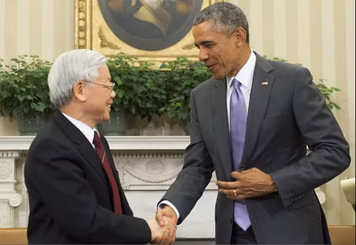 Tổng bí thư Nguyễn Phú Trọng và Tổng thống Mỹ Barack Obama tại Nhà Trắng.