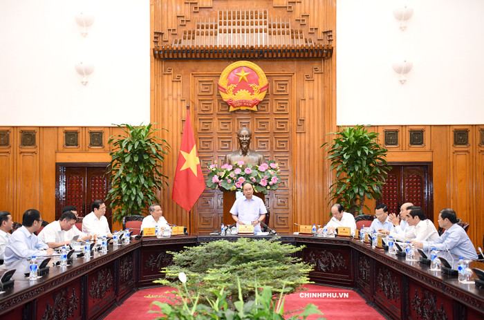 Thủ tướng Nguyễn Xuân Phúc phát biểu tại buổi làm việc. (Ảnh: VGP) Thủ tướng Nguyễn Xuân Phúc phát biểu tại buổi làm việc. (Ảnh: VGP)