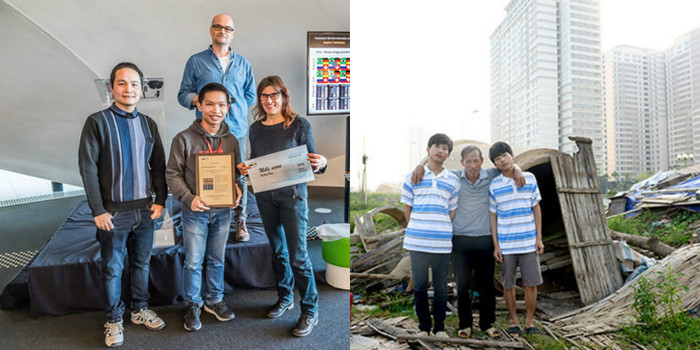 Võ Văn Huy (bên trái) và bố con Nguyễn Hữu Tiến, những người đã vượt lên nghịch cảnh (Ảnh: Thanhnien)