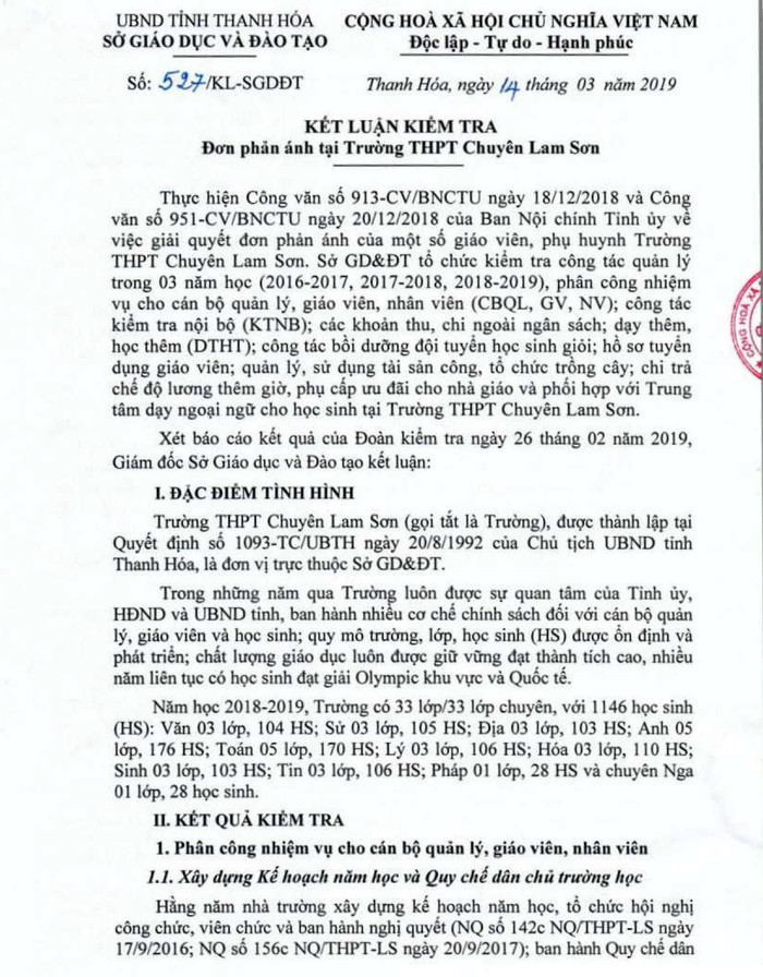Theo đánh giá, Những thiếu sót, sai phạm nêu trên đã làm ảnh hưởng đến truyền thống, uy tín của trường chuyên Lam Sơn và ngành Giáo dục tỉnh Thanh Hóa. (Ảnh chụp màn hình) Theo đánh giá, Những thiếu sót, sai phạm nêu trên đã làm ảnh hưởng đến truyền thống, uy tín của trường chuyên Lam Sơn và ngành Giáo dục tỉnh Thanh Hóa. (Ảnh chụp màn hình)