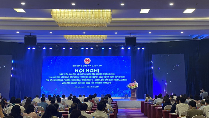 Hội nghị phát triển giáo dục và đào tạo vùng Tây Nguyên đến năm 2030, tầm nhìn đến năm 2045. Ảnh: Sở Giáo dục và Đào tạo Kon Tum 24-3-2023 Hoi nghi GD Tay Nguyen1.jpg