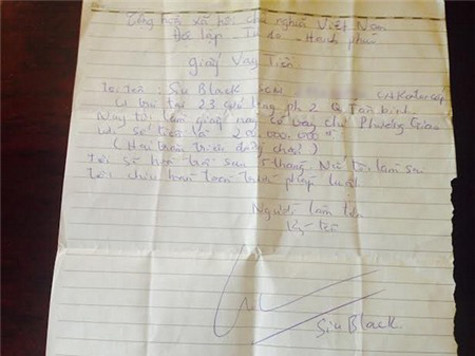 Giấy vay nợ và chữ ký của ca sĩ Siu Black. Ảnh: Nhân vật cung cấp - Tri thức thời đại. Giấy vay nợ và chữ ký của ca sĩ Siu Black. Ảnh: Nhân vật cung cấp - Tri thức thời đại.