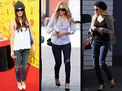 Quần jeans rách ống được Lauren Conrad khéo léo kết hợp với trang phục áo đơn giản, nhưng trông co vẫn rất nổi bật và xinh đẹp.