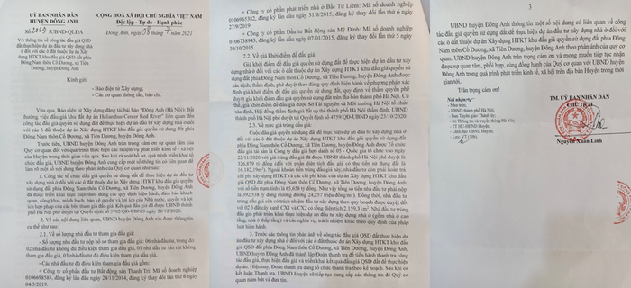 Văn bản số 2069/UBND-QLDA do Chủ tịch Ủy ban nhân dân huyện Đông Anh - Nguyễn Xuân Linh ký. Ảnh: LC