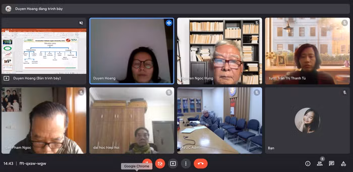 Buổi làm việc giữa Hiệp hội Các trường đại học, cao đẳng Việt Nam và Trường Đại học Việt Nhật. (Ảnh chụp màn hình) Buổi làm việc giữa Hiệp hội Các trường đại học, cao đẳng Việt Nam và Trường Đại học Việt Nhật. (Ảnh chụp màn hình)