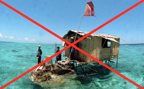 Đá Chữ Thập, Trường Sa, Khánh Hòa, Việt Nam tháng 3/1988 sau khi bị Trung Quốc chiếm bất hợp pháp. Ảnh: Tân Hoa Xã.