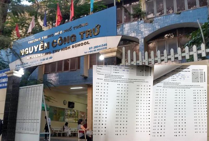 Trường Trung học phổ thông Nguyễn Công Trứ và bài thi trước - sau khi chỉnh sửa (ảnh nhỏ). (Ảnh: H.L) Trường Trung học phổ thông Nguyễn Công Trứ và bài thi trước - sau khi chỉnh sửa (ảnh nhỏ). (Ảnh: H.L)