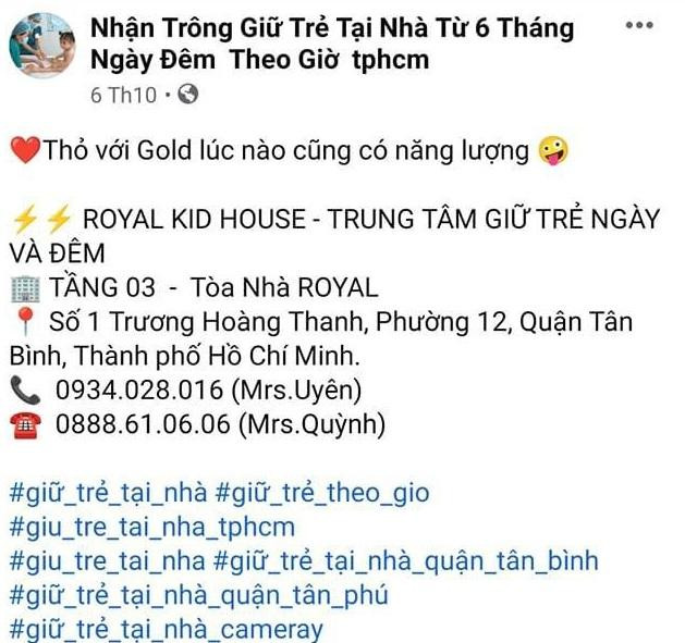 Giữ trẻ không phép, nhưng ngang nhiên công khai thông tin trên facebook (ảnh chụp màn hình sáng 5/11)
