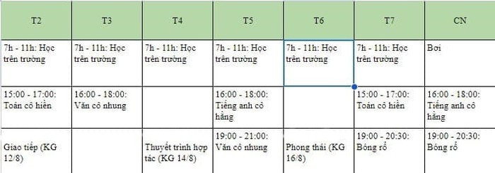 Lịch học thêm trong tuần của một học sinh lớp 9 tại Hà Nội. Ảnh: Phụ huynh cung cấp lich hoc them.jpg