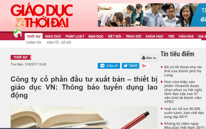Thông báo tuyển người viết sách giáo khoa. Ảnh chụp màn hình. Thông báo tuyển người viết sách giáo khoa. Ảnh chụp màn hình.