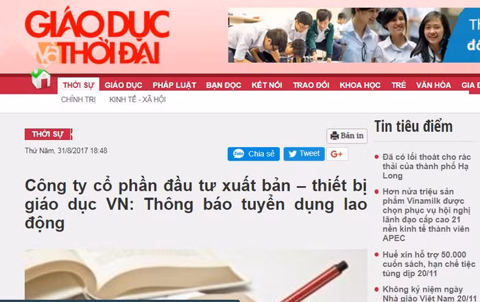 Thông báo tuyển người viết sách giáo khoa. Ảnh chụp màn hình.