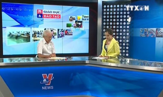 Thầy Đại trả lời phỏng vấn truyền hình Thông tấn xã Việt Nam về công nghệ giáo dục. Ảnh chụp màn hình. Thầy Đại trả lời phỏng vấn truyền hình Thông tấn xã Việt Nam về công nghệ giáo dục. Ảnh chụp màn hình.