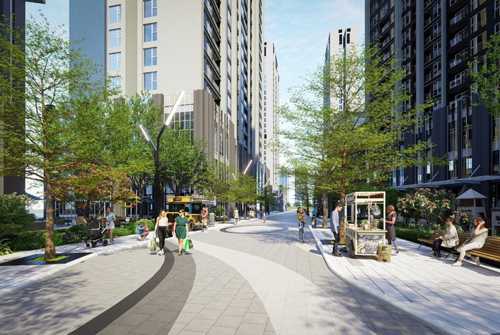 Tuyến phố thương mại Park Boulevard sầm uất và nhộn nhịp.