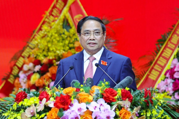 Thủ tướng Phạm Minh Chính nhiệt liệt chào mừng và gửi đến các đồng chí đại biểu, khách quý lời chào trân trọng, những tình cảm nồng ấm và lời chúc mừng tốt đẹp nhất. Ảnh: VGP/Nhật Bắc