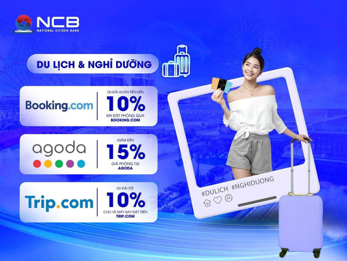 Bạn có thể tiết kiệm tới 15% chi phí đặt vé máy bay và phòng khách sạn với thẻ tín dụng NCB. Bạn có thể tiết kiệm tới 15% chi phí đặt vé máy bay và phòng khách sạn với thẻ tín dụng NCB.