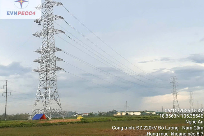 Thi công kéo dây Dự án đường dây 220kV Đô Lương – Nam Cấm. Thi công kéo dây Dự án đường dây 220kV Đô Lương – Nam Cấm.