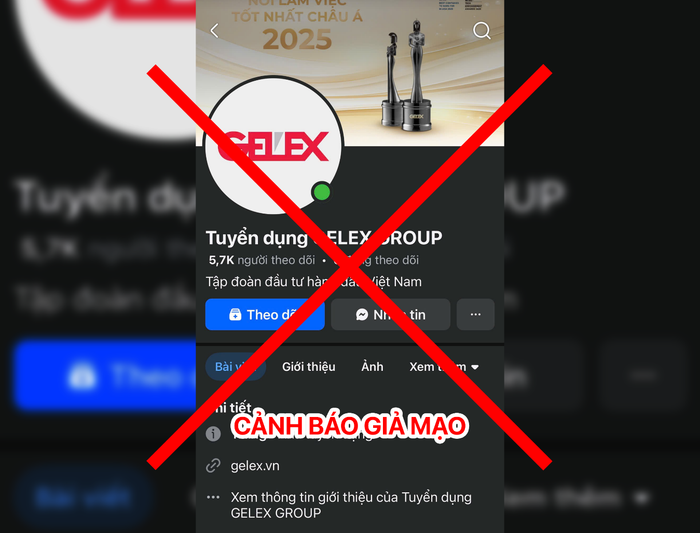Trang tuyển dụng giả mạo Tập đoàn GELEX. Trang tuyển dụng giả mạo Tập đoàn GELEX.