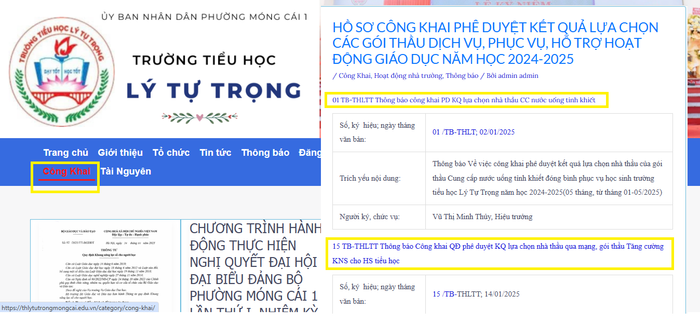 Trên website nhà trường có mục công khai nhưng phóng viên không tìm thấy thông tin liên quan đến hoạt động liên kết dạy tiếng Anh do Công ty Cổ phần Thủy Linh thực hiện. Ảnh chụp màn hình.