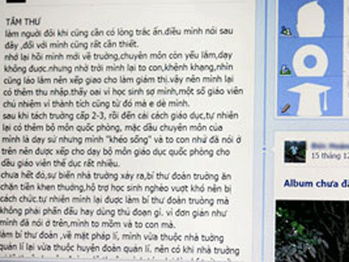 Facebook tự xưng của thầy Khải cùng bức tâm thư