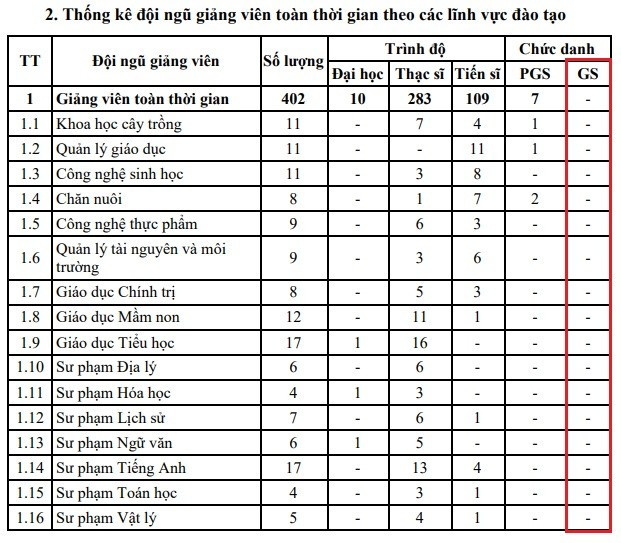 Theo Báo cáo thường niên năm 2024, Trường Đại học An Giang - Đại học Quốc gia Thành phố Hồ Chí Minh không có giảng viên chức danh giáo sư. Ảnh chụp màn hình. giang-vien-giao-su-dh-an-giang.jpg