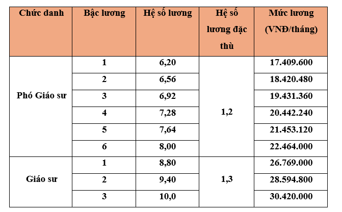 Lương của giáo sư, phó giáo sư theo dự thảo Nghị định về chính sách tiền lương, chế độ phụ cấp, chính sách hỗ trợ, thu hút đối với nhà giáo sẽ từ 17 đến hơn 30 triệu đồng/tháng. Lương của giáo sư, phó giáo sư theo dự thảo Nghị định về chính sách tiền lương, chế độ phụ cấp, chính sách hỗ trợ, thu hút đối với nhà giáo sẽ từ 17 đến hơn 30 triệu đồng/tháng.