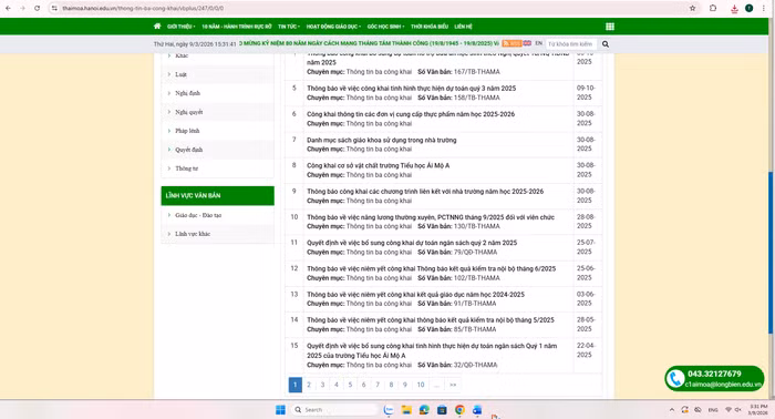 Thời điểm khảo sát vào tháng 3, phóng viên không tìm thấy thông tin về báo cáo thường niên theo quy định tại Phụ lục I, Thông tư 09/2024/TT-BGDĐT trên website trường. Ảnh chụp màn hình ngày 9/3/2026.