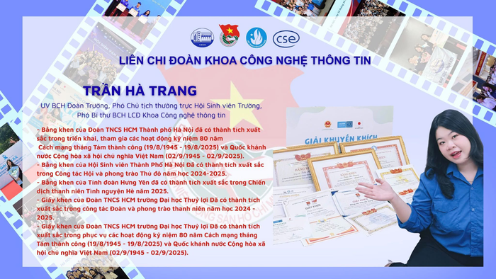 Trần Hà Trang cũng đạt nhiều thành tích trong học tập và các hoạt động của nhà trường. Ảnh: NVCC.