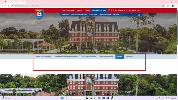 Phóng viên không tìm thấy thấy thông tin về học phí của năm học sắp tới cũng như năm học trước. Ảnh chụp màn hình ngày 26/5. Phóng viên không tìm thấy thấy thông tin về học phí của năm học sắp tới cũng như năm học trước. Ảnh chụp màn hình ngày 26/5.