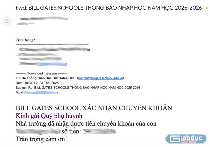 Nhà trường tiến hành thu tiền của phụ huynh có con trúng tuyển vào lớp 1 năm học 2025 - 2026. Ảnh: Phụ huynh cung cấp. gdvn-bill-gate-4.png