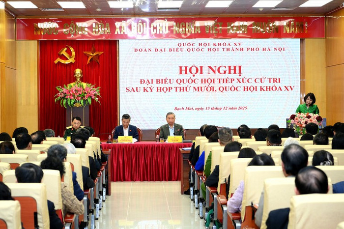 Tổng Bí thư Tô Lâm dự hội nghị tiếp xúc cử tri thành phố Hà Nội sau Kỳ họp thứ 10, Quốc hội khóa XV. Ảnh: Đăng Khoa