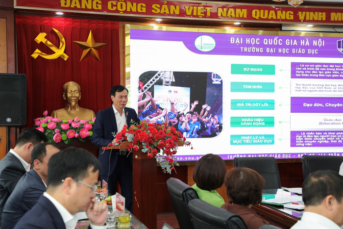GS.TS Nguyễn Quý Thanh - Hiệu trưởng Trường Đại học Giáo dục báo cáo tình hình hoạt động của Nhà trường thời gian vừa qua và định hướng phát triển trọng tâm của Trường trong giai đoạn 2025-2030. GS.TS Nguyễn Quý Thanh - Hiệu trưởng Trường Đại học Giáo dục báo cáo tình hình hoạt động của Nhà trường thời gian vừa qua và định hướng phát triển trọng tâm của Trường trong giai đoạn 2025-2030.