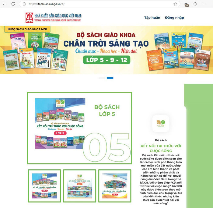 Trang taphuan.nxbgd.vn do Nhà xuất bản Giáo dục Việt Nam trực tiếp quản lý và vận hành. Ảnh chụp màn hình. z6629719393328-ddd60e6920079f890e051662459a165c.jpg