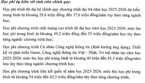 Chi tiết dự kiến học phí năm học 2025-2026 của Học viện Công nghệ Bưu chính Viễn thông. Ảnh chụp màn hình. screenshot-2025-05-23-162403.png