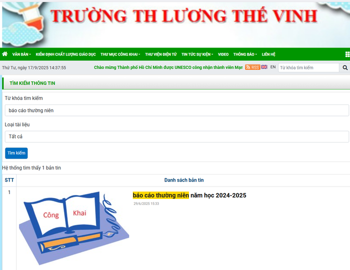 Báo cáo thường niên năm học 2024 - 2025 của Trường Tiểu học Lương Thế Vinh. Ảnh chụp màn hình Báo cáo thường niên năm học 2024 - 2025 của Trường Tiểu học Lương Thế Vinh. Ảnh chụp màn hình