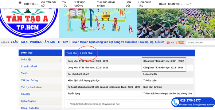 Thông tin báo cáo công khai chỉ có năm học gần nhất là 2023 - 2024. Ảnh chụp màn hình tta-1.png