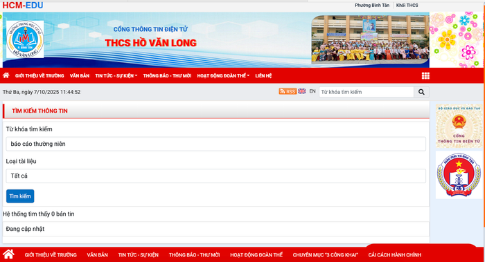 Thông tin kết quả tìm kiếm báo cáo thường niên tại Trường Trung học cơ sở Hồ Văn Long. Ảnh chụp màn hình hvl-1.png