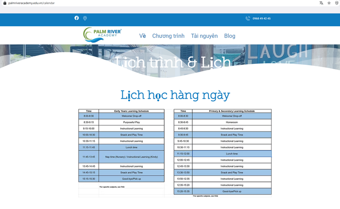 Thời gian biểu thể hiện cho lớp học cả ngày, mốc thời gian bắt đầu từ 8 giờ 30 sáng đến 15 giờ 15 chiều. Ảnh chụp màn hình screenshot-2025-08-05-095909.png