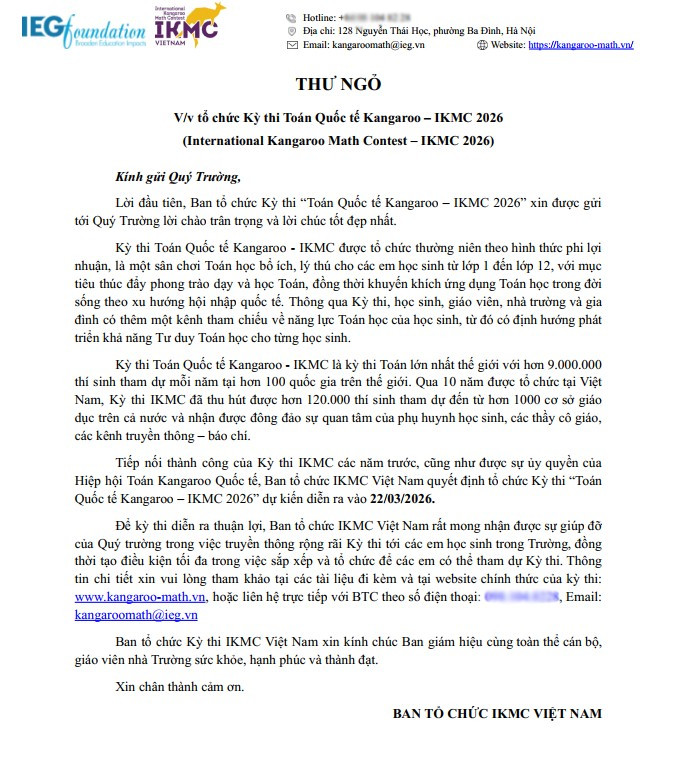 Thư ngỏ của ban tổ chức kỳ thi gửi đến các nhà trường. Ảnh: Trung Dũng thu-ngo-ok.jpg