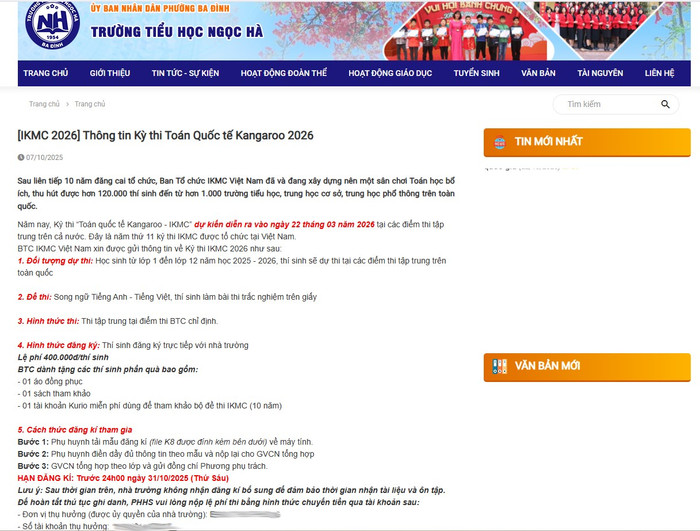 Thông báo của rường Tiểu học Ngọc Hà (phường Ba Đình, Hà Nội). Ảnh chụp màn hình th-ngoc-ha-1.jpg