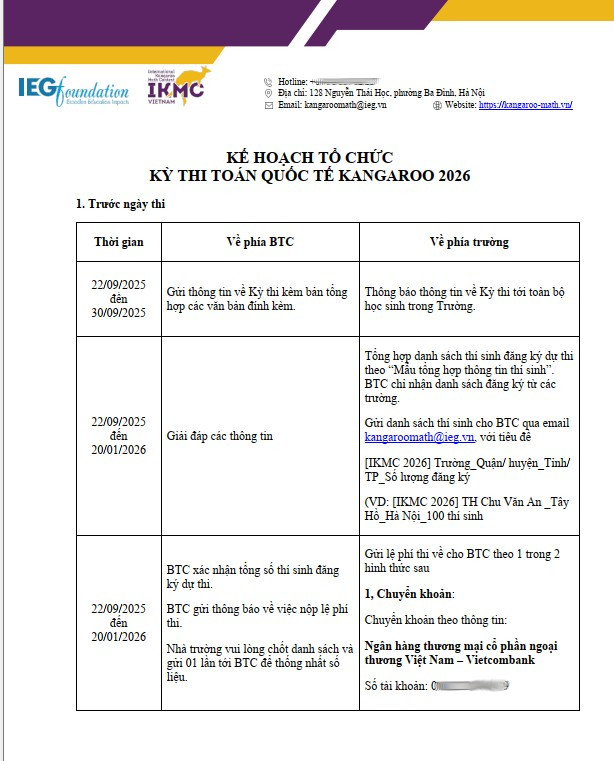 Một phần kế hoạch tổ chức kỳ thi được ban tổ chức kỳ thi gửi các trường, trong đó ghi rõ nhà trường chốt danh sách và gửi 1 lần tới ban tổ chức. Ảnh: Trung Dũng ke-hoach-1.png