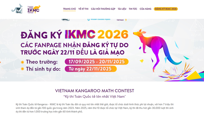Trên website, kỳ thi được quảng cáo "là kỳ thi Toán lâu đời có quy mô lớn nhất thế giới". Ảnh chụp màn hình screenshot-2025-10-30-133533.png