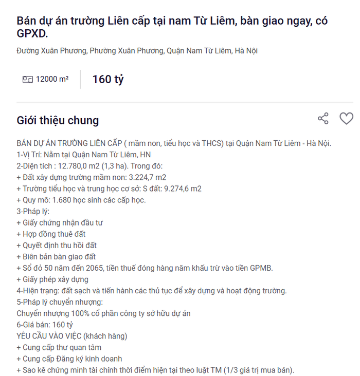 Sau đó, dự án này có thông tin rao bán. Giá rao bán thấp hơn so với giá chuyển nhượng được các trang bất động sản đăng tải trước đó. Ảnh chụp màn hình screenshot-2025-05-21-134006.png