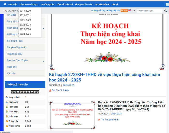 Báo cáo thường niên của trường nằm trong mục "công khai giáo dục", dữ liệu gần nhất là báo cáo thường niên của năm 2023. Ảnh chụp màn hình screenshot-2025-09-19-142327.png